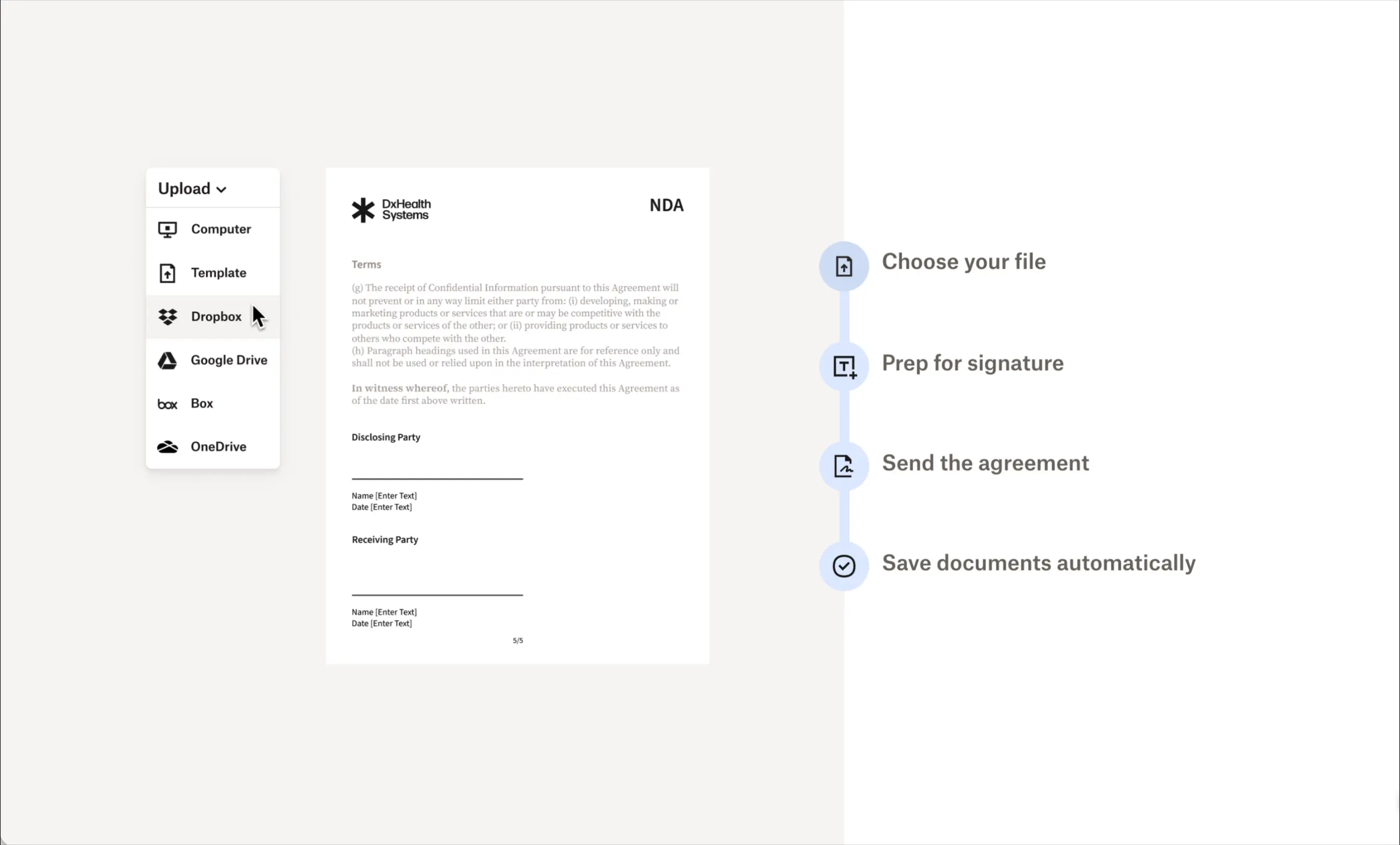 Upload and e-sign flow pattern